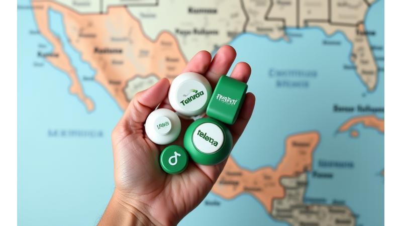 Mano sosteniendo diferentes tipos de TAGs de telepeaje sobre un mapa de carreteras mexicanas