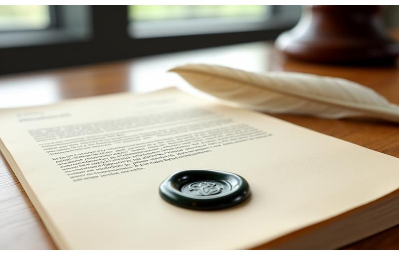 Un documento legal con sello y firma, simbolizando los términos y condiciones.